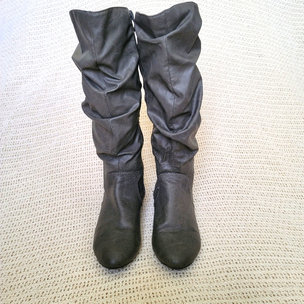 Grey Pleather Boots